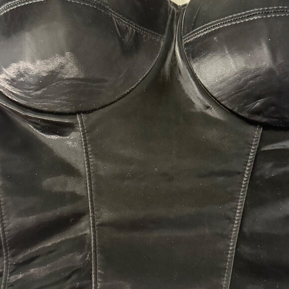 Rta Black Patent Leather Look Strapless Corset Top With Italian Fabric, S - Picture 6 of 10